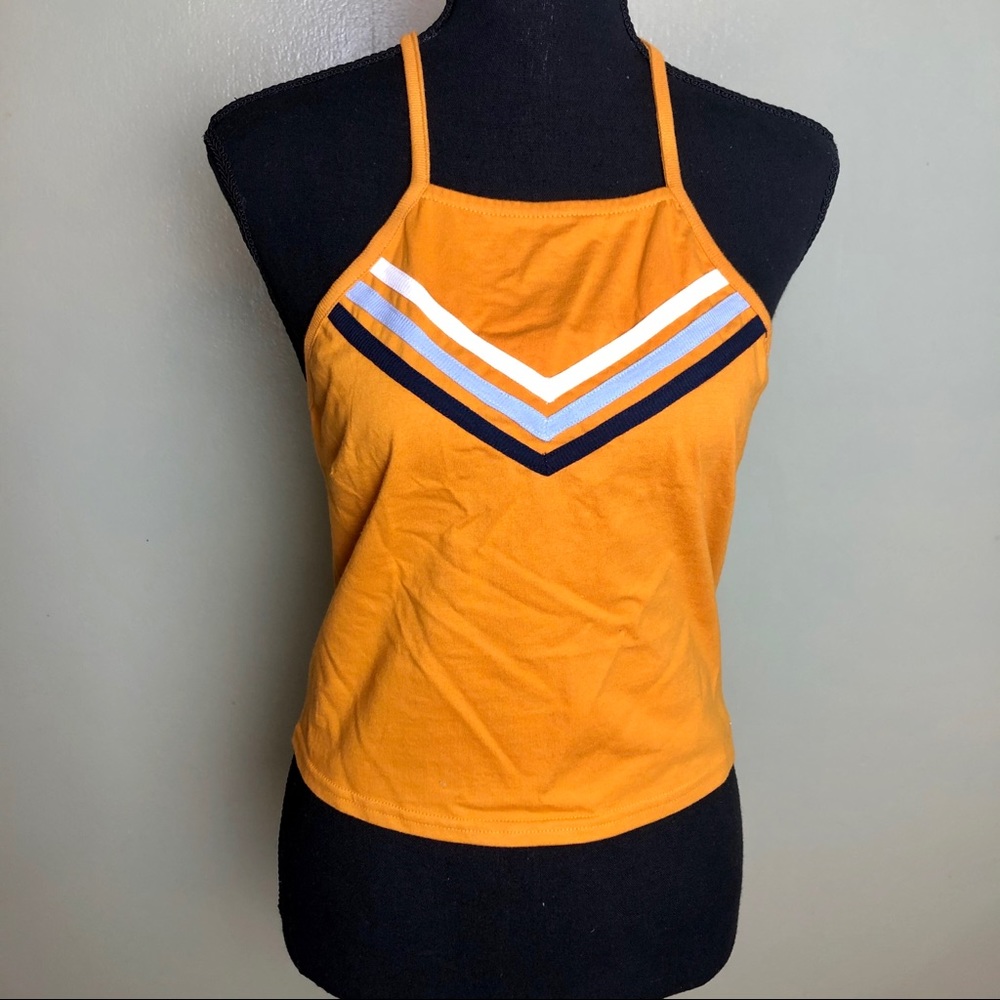 Adorable orange gold halter top with stripe accent